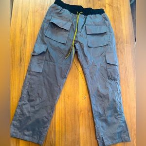 NYLON mesh liner drawstring warm up pants gray blk yellow M/L ankle snaps